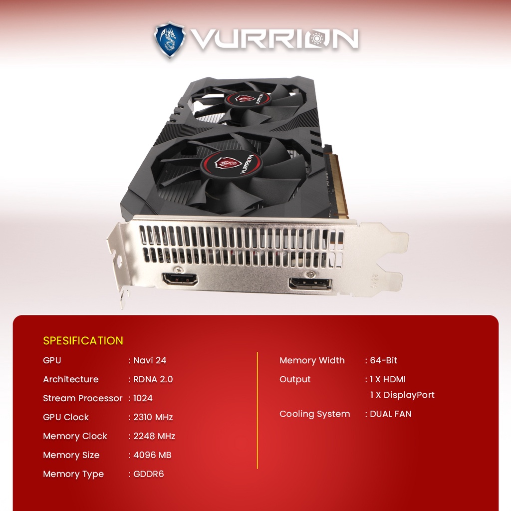 Vga Card AMD Radeon RX 6500 XT 4GB GDDR6 64Bit Vurrion - GPU RX6500 DDR6 Vurion