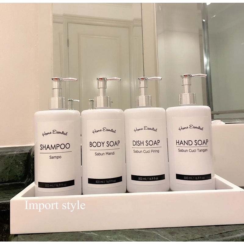 botol PUTIH GLOSSY EXCLUSIVE 500ml STIKER KOTAK TULISAN . aesthetic bottle minimalist refill tempat sabun cair label estetik bathroom and kitchen