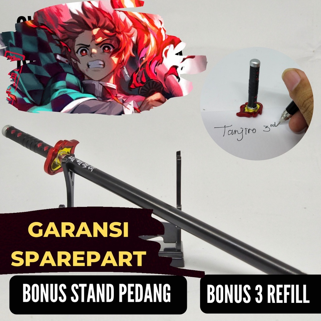 

Sword Pen viral Pulpen pedang Tanjiro Zenitsu Anime kimetsu no yaiba pena anime stand Stainless Steel panjang 20cm alat tulis bonus stand dan refil