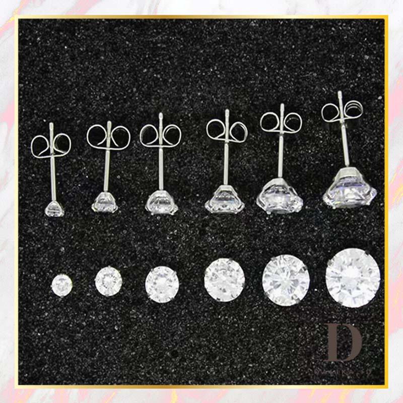 Anting Tusuk SIlver Kristal Permata 1 Mata Simple Uniseks Dalika