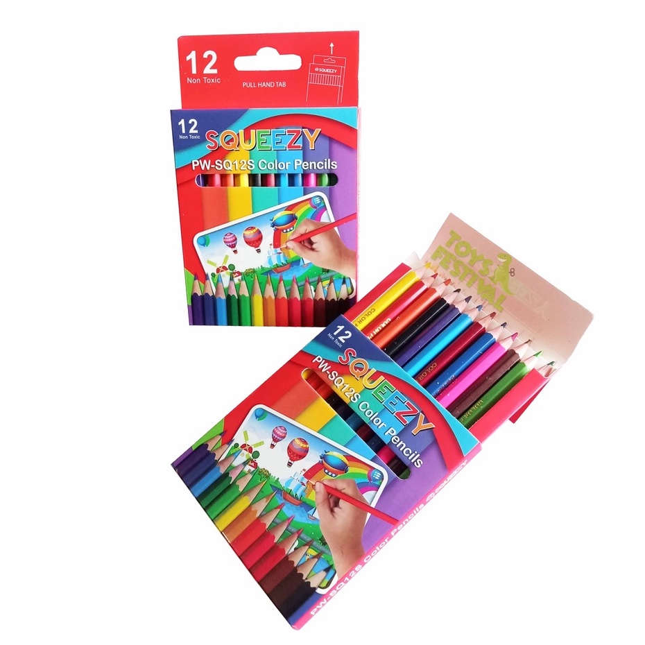 Isi 12 pcs Pensil Warna Squeezy Ukuran Pendek Multiwarna