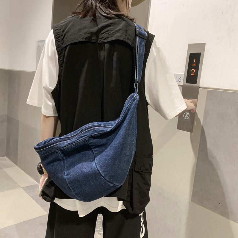 ✚✖✤Tas Kanvas Versi Korea dari Siswa Wanita Tas Bahu All-Match Jepang Denim Tas Dada Kecil Tas Bahu Tas Kain Tas Messenger