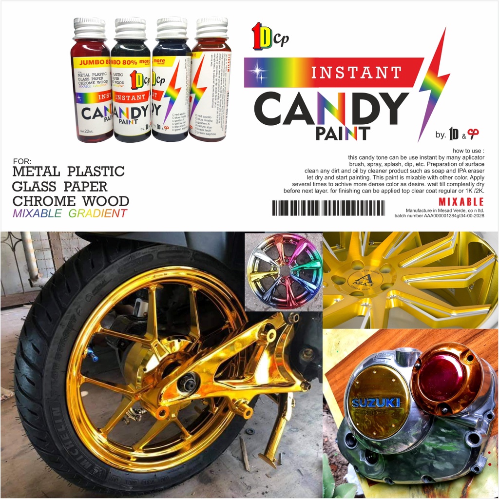 cat pewarna CANDY TONE chrome logam plastik JUMBO 22ml INSTAN