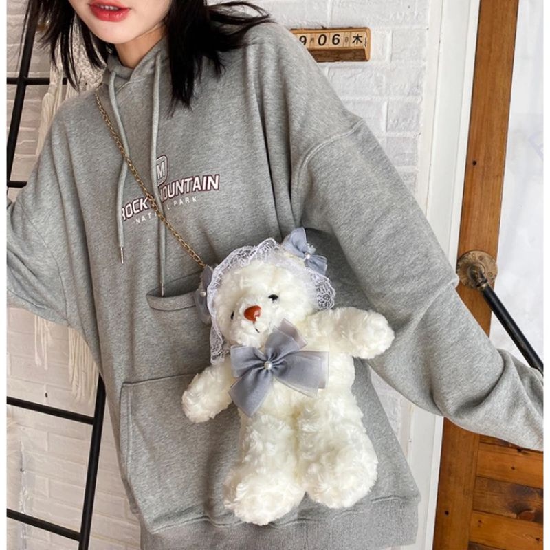 Tas Selempang Bulu Boneka Teddy ANNABELLE Kartun BAHAN PLUSH Bag