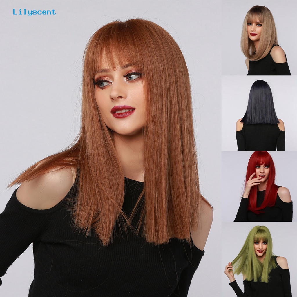 Wig Rambut Wanita Model Panjang Sedang Lurus Warna Gradasi Untuk Natal