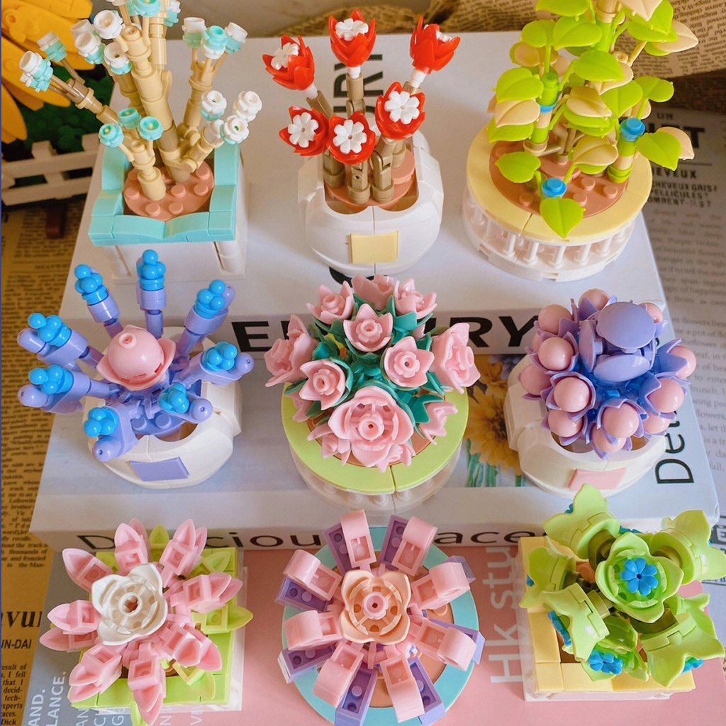 Mainan Brick Balok DIY Buket Bunga Blok Susun Bangunan Flower Bouquet Untuk Dekorasi Meja Hadiah Ulang Tahun