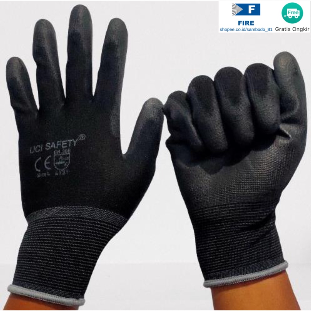 Sarung Tangan Safety Gloves Security Dilapisi Karet Industri Pabrik Uci Safety Motor Bengkel otomotif Bagunan Coating Karet Pengaman kerja Packing PU Statis Multitask Karet Palm Fit