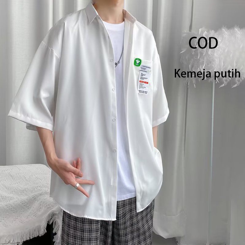 Kemeja putih lengan pendek Kemeja Salur Pendek Kemeja KOREA STYLE Pria Lengan Pendek kemeja pendek pria kemeja putih  kasual pria Kemeja kasual