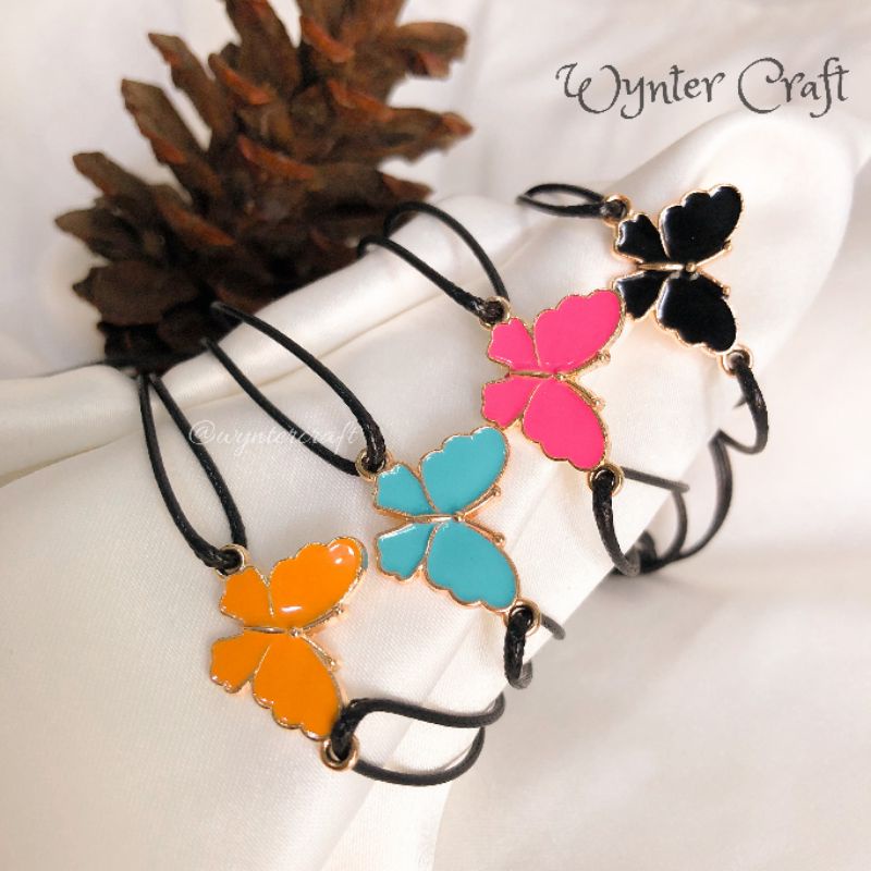 WA130 Adjustable Butterfly Bracelet Gelang Serut Hitam Charm Kupu Kupu by Wynter Craft