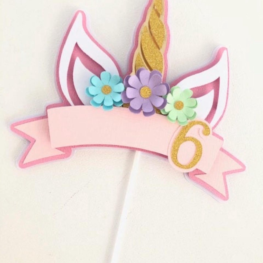 Custom unicorn layered 3D cake topper - hiasan kue ulang tahun