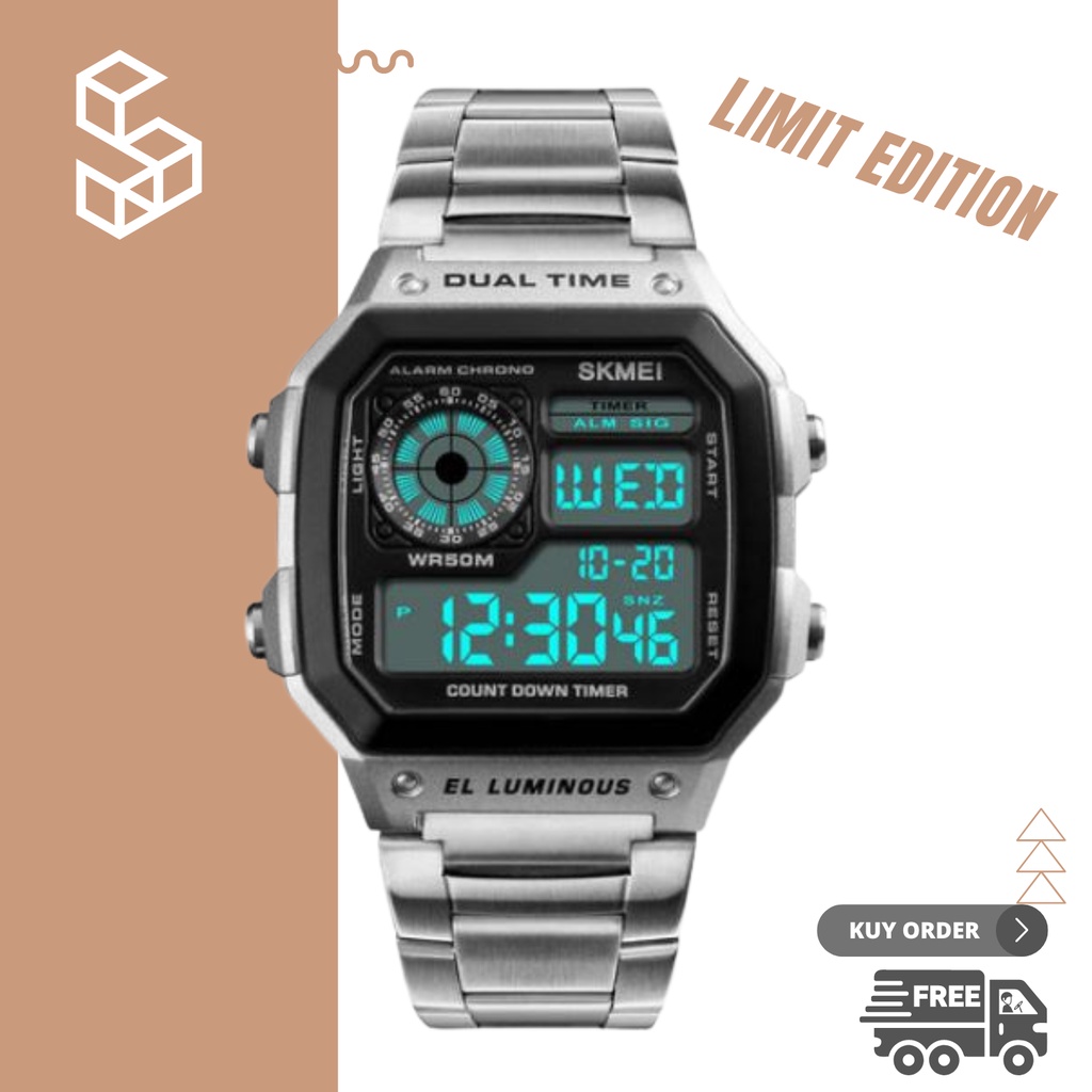 Jam Tangan Pria Wanita Digital SKMEI Fashion Tali Stainless Tahan Air Water Resistance Jam Tangan SK