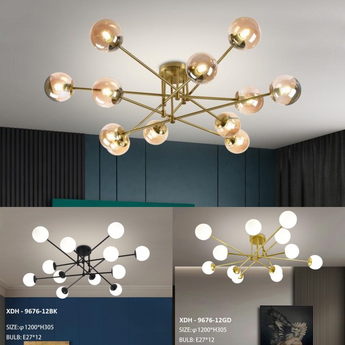LAMPU GANTUNG MODERN MINIMALIS XDH 9676/12 KACA