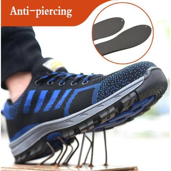 Boots Sepatu Safety Sporty Import Strip Biru 5B Ringan Murah Sneaker Safety