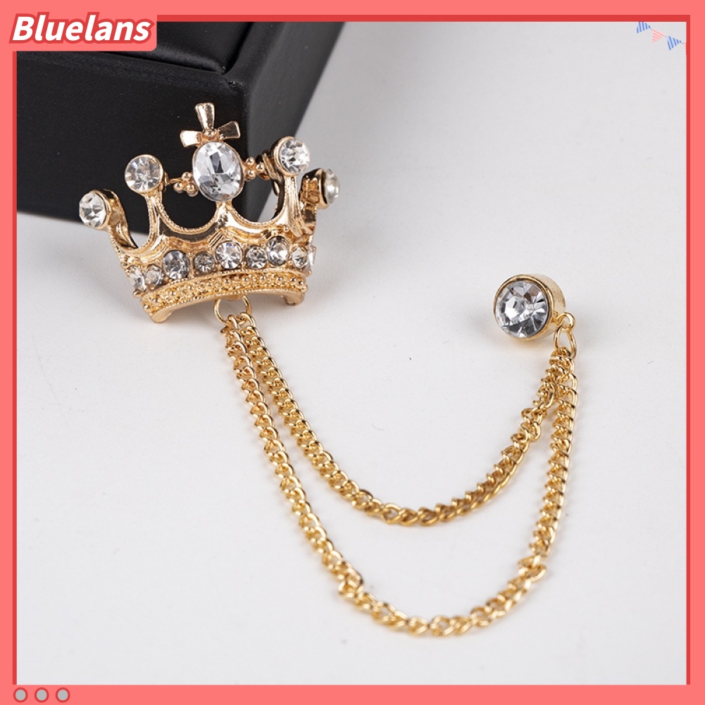 Bluelans Unisex Crown Shape Brooch Tassel Chain Lapel Pin Retro Corsage Suit Accessory