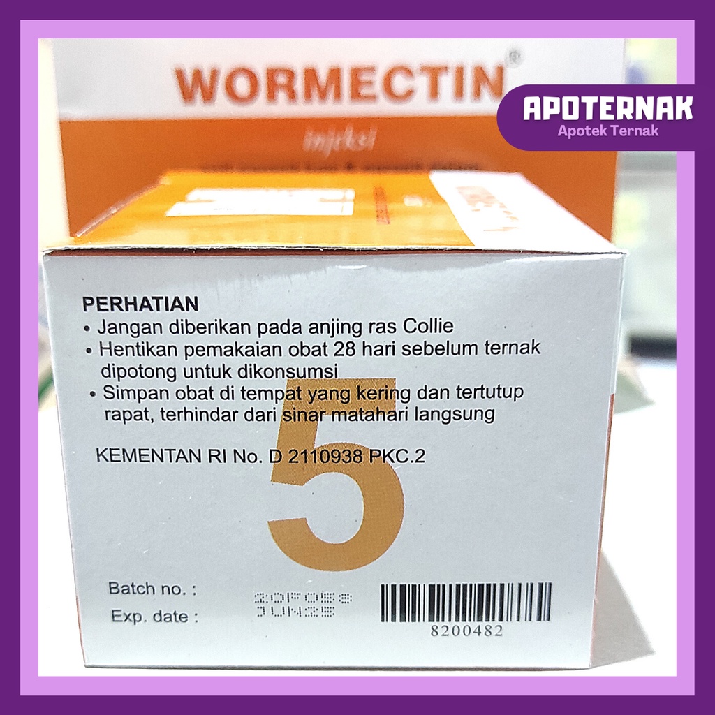 WORMECTIN 2 ml 5 ml 20 ml dg suntikan 1ml 3 ml 5 ml | Obat Scabies Gudik Jamur Kutu Caplak Cacing Untuk Sapi Kambing Kucing Anjing Kelinci | Obat Parasit Luar dan Dalam MECTIN | Apoternak