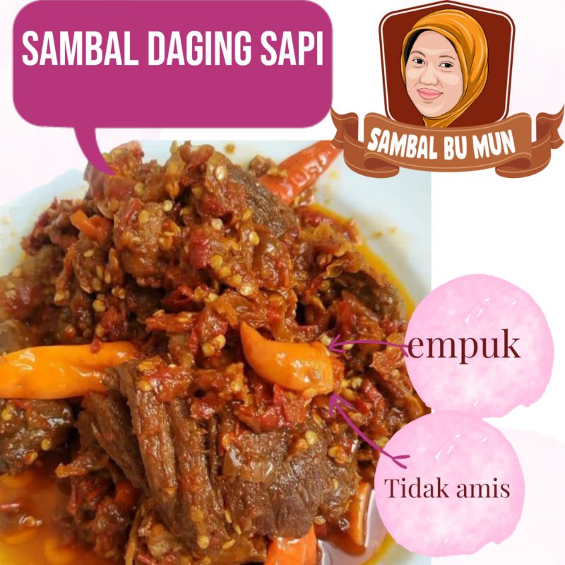 sambal/oseng mercon bu mun/cumi/paru/daging sapi/tuna suwir/udang