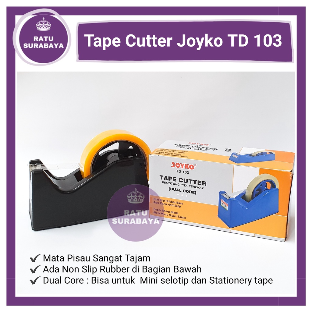 

Tape Dispenser Tempat Isolasi 1 Inch 0.5 Inch Joyko TD103 Dual Core Tape Cutter Alat Potong Selotip