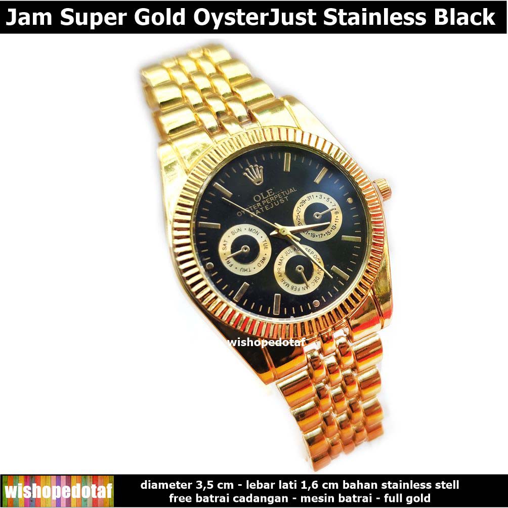 grosir jam tangan pria oyster just 35mm black Gold