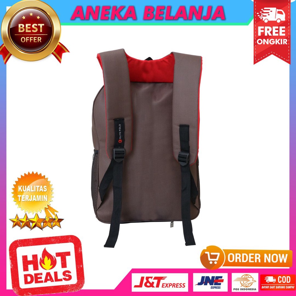 Tas Ransel Elite Polo Original Coklat Backpack Pria Kerja Kuliah Dinas Diklat Grosir Ecer Pemerintah