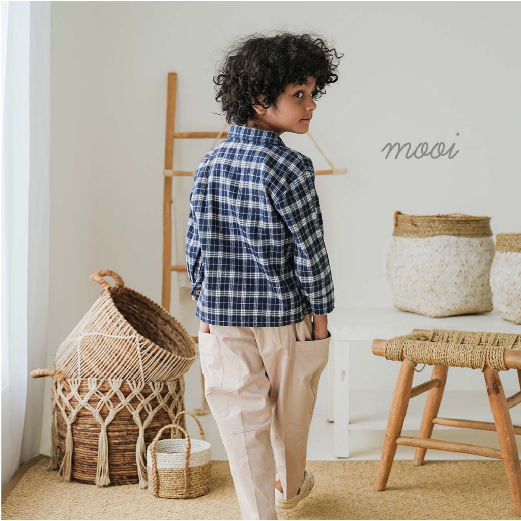 Mooi Hugo / Kenji Shirt 1-5 Tahun Kemeja Pendek Panjang Flanel Kotak Kotak Fashion Anak Laki Laki CBKS S23