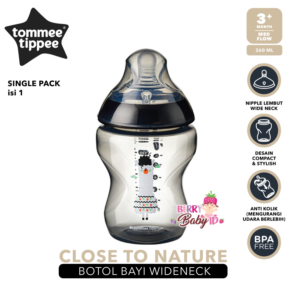 Tommee Tippee Closer to Nature Single Bottle Botol Susu Wide Neck Berry Mart