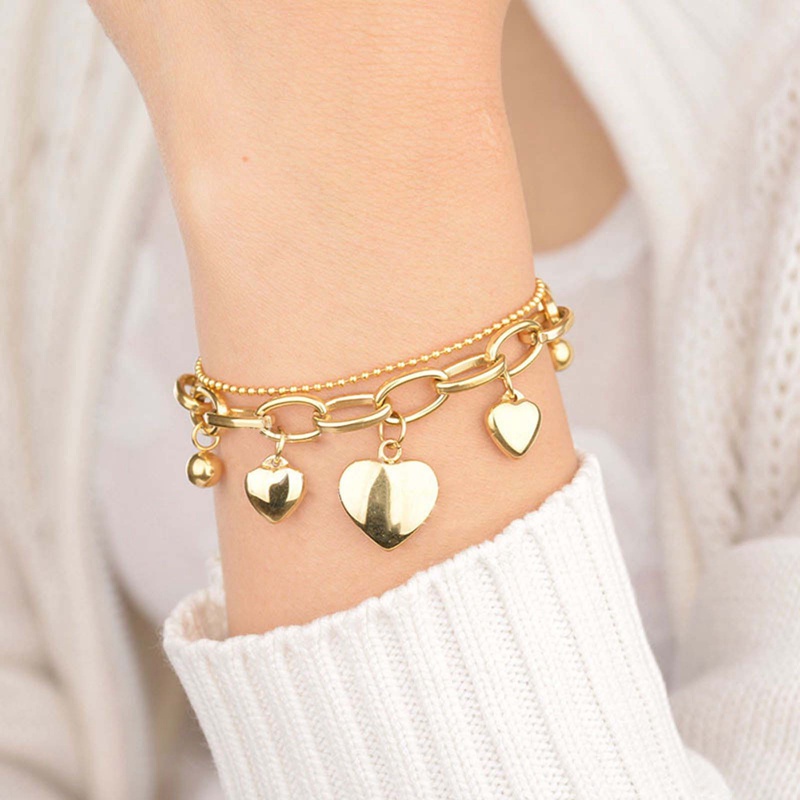 Perhiasan Gelang Multilayer Aksen Mutiara Bulat Warna Emas Gaya Korea Untuk Hadiah