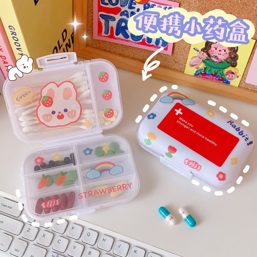 [Littlecrab] Box Obat Organizer Kotak Penyimpanan Medicine 8 Sekat Besar Kecil Multifungsi Aesthetic Flip Open Mini Box Kotak Putih Transparan Unik Stationary Kit Aesthetic Organizer