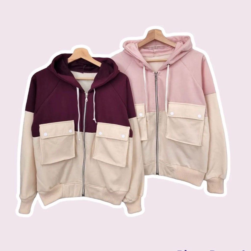 Two tone pocket jacket | outer pocket wanita | outer fleece wanita