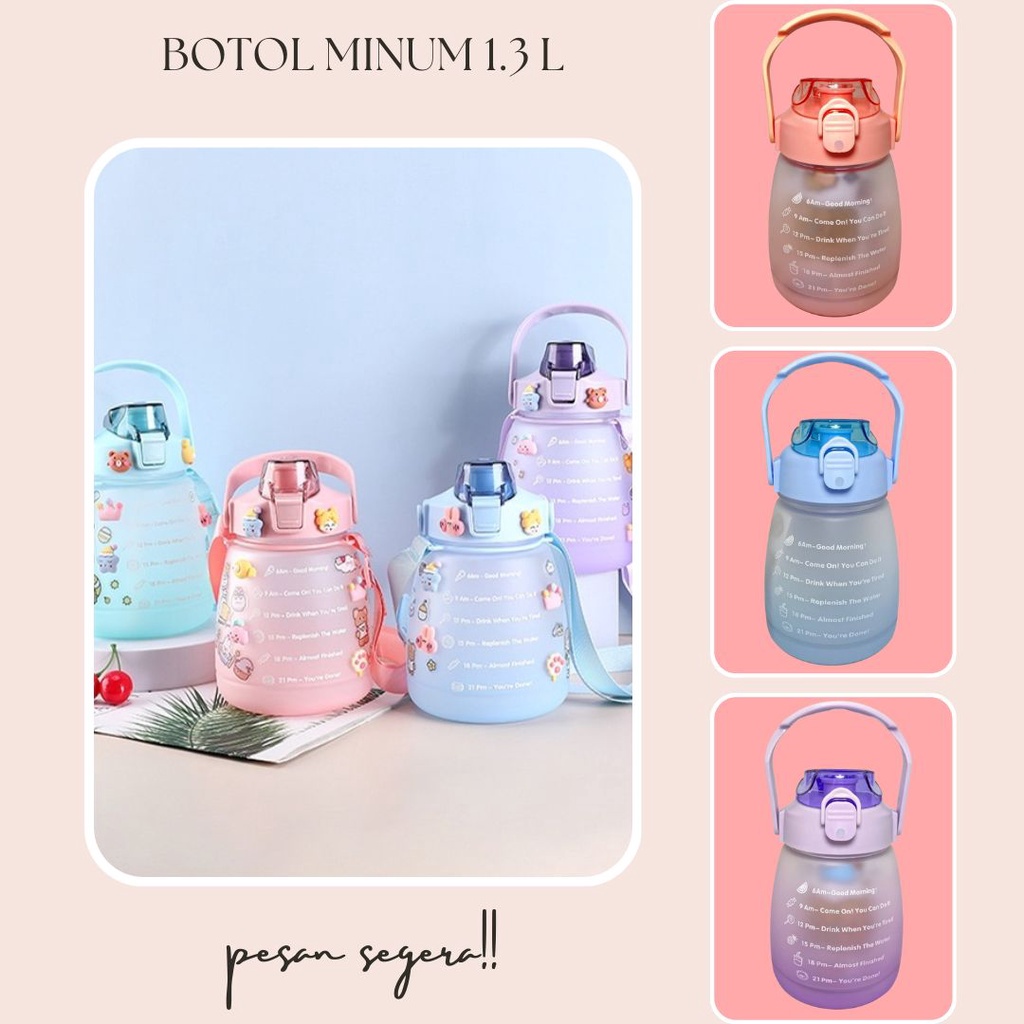 BOTOL MINUM ANAK GEMOY VIRAL KOREA MURAH WARNA GRADASI PELANGI 1.3 LITER 1300ML GRATIS STICKER BOTOL