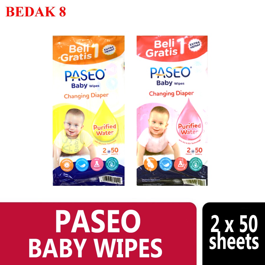 Paseo Baby Tissue Basah 50 Sheets Buy 1 Get 1 Free Chamomile | Jojoba