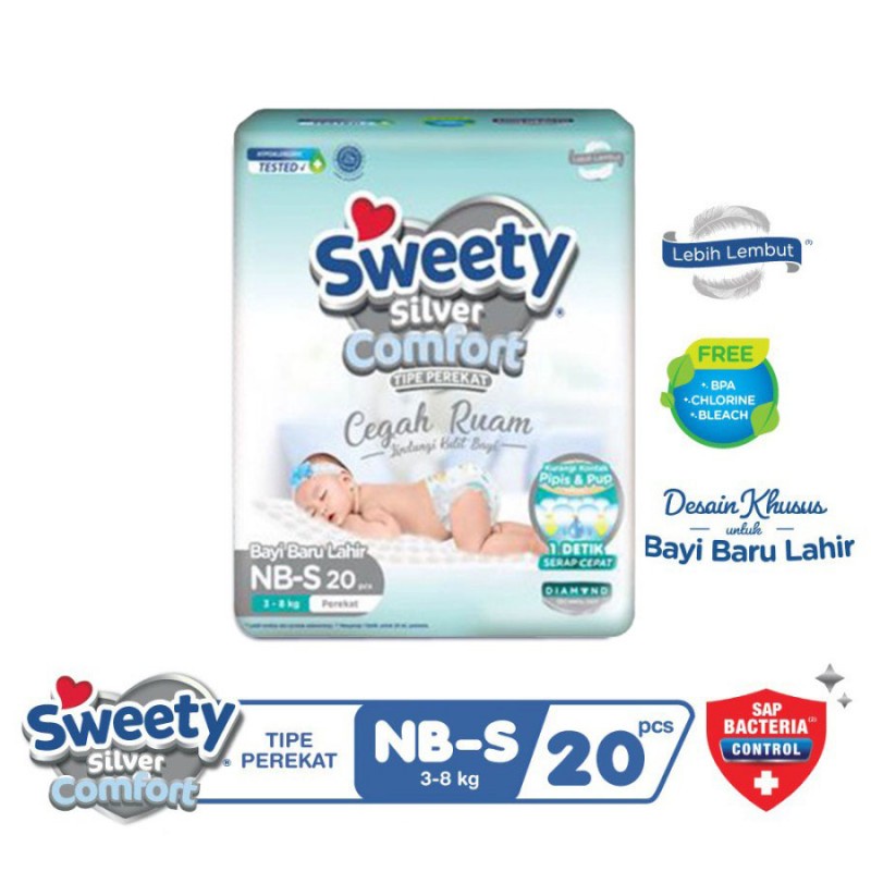 Sweety Silver Comfort Tape NB-S 20 / Popok Baru Lahir