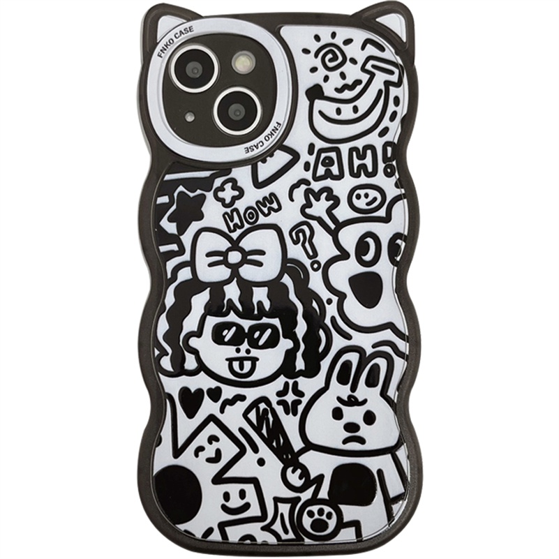 Soft Case Silikon Motif Graffiti Warna Hitam Untuk iPhone 14 13 12 11 Pro Max X Xr Xs Max 8 7 6 6s Plus