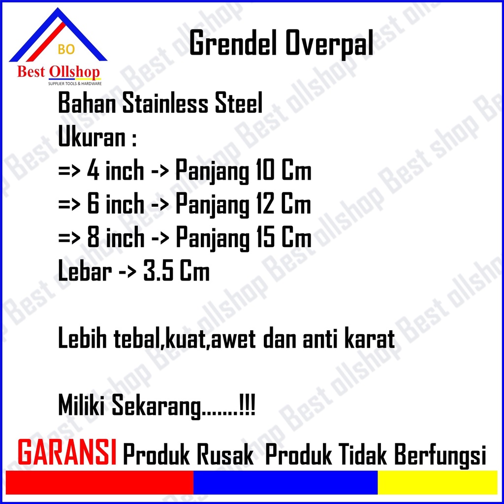 Grendel Overpal 4&quot; Inci In Gembok Slot Gerendel Overval Pengaman Pintu Jendela Gudang 4 Inch Gerendel Selot 8 Inch Stainless Asli