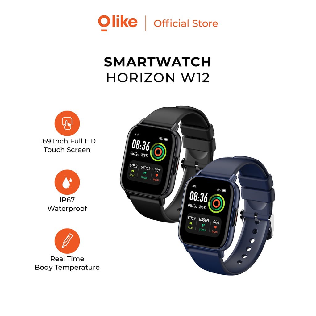 A_   Olike Horizon W12 Smartwatch HD Full Touch Screen Real Time temperature IP67 20 Days Stand By Time