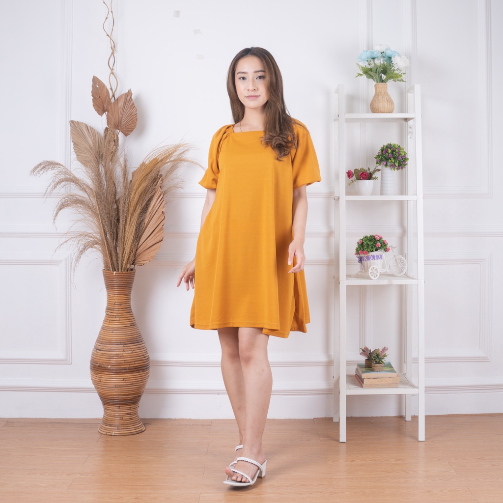 ZASKIYA - DELIVIA DRESS WANITA CREPE FLARIE / DRESS TERUSAN WANITA LENGAN PUFF