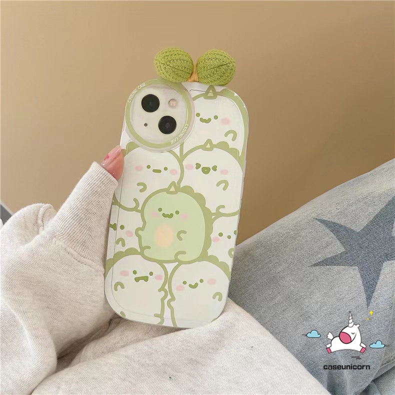 IPHONE Casing Hias Simpul Busur Kartun 3D Kompatibel Untuk Iphone11 7Plus 8Plus XR 12 13 11 14 Pro MAX 6 6s 7 8 Plus X XS MAX SE 2020 Dinosaurus Lucu Full Belakang Lensa Bulat Soft Cover
