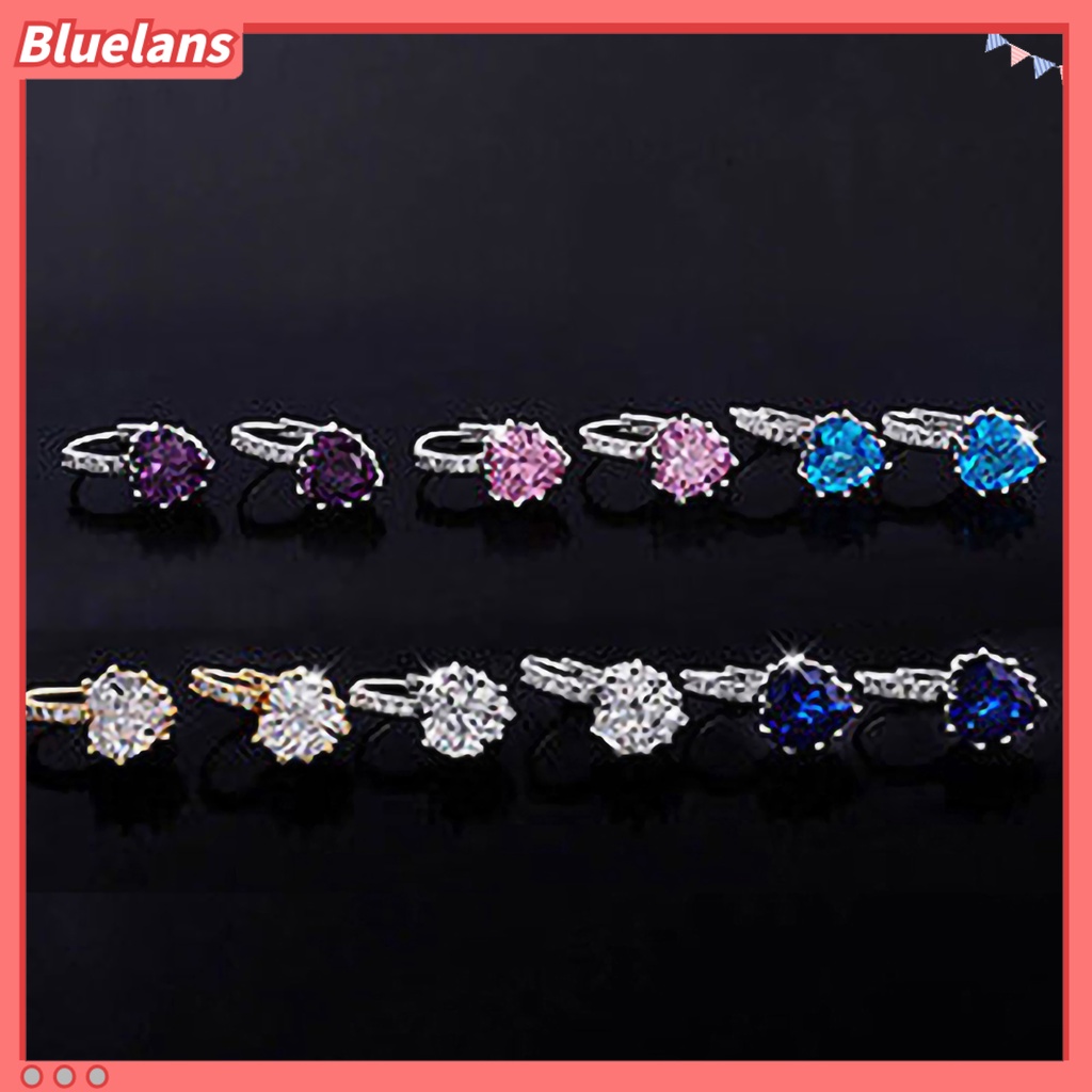 Bluelans Earrings Rhinestone Inlaid Heart-shape Design Alloy Heart-shape Design Leaverback Earrings