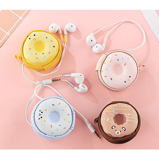 [E-244] / [KK-366] Set Headset Earphone Kartun ANIMAL DOUGHNUT / Wadah Earphone Karakter HEWAN Bentuk Donat Lucu