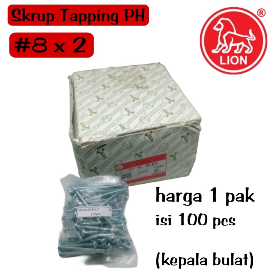 Skrup Sekrup Tapping 8 X 2'' (5 cm) kepala bulat - per pak isi 100 pcs