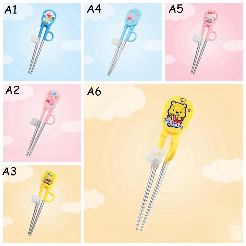 1 Pasang Sumpit stainless steel Motif Kartun Untuk Latihan Anak