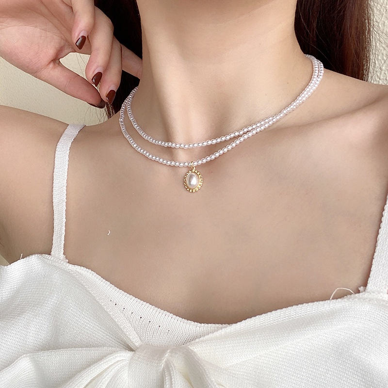 Kalung Choker Mutiara Ganda Gaya Retro Elegan Untuk Wanita