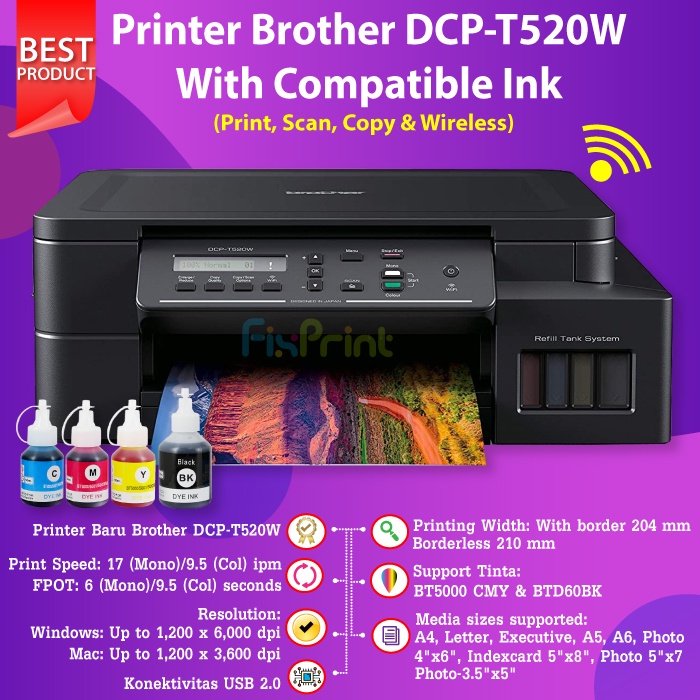 Printer Brother Ink Tank DCP-T520W New