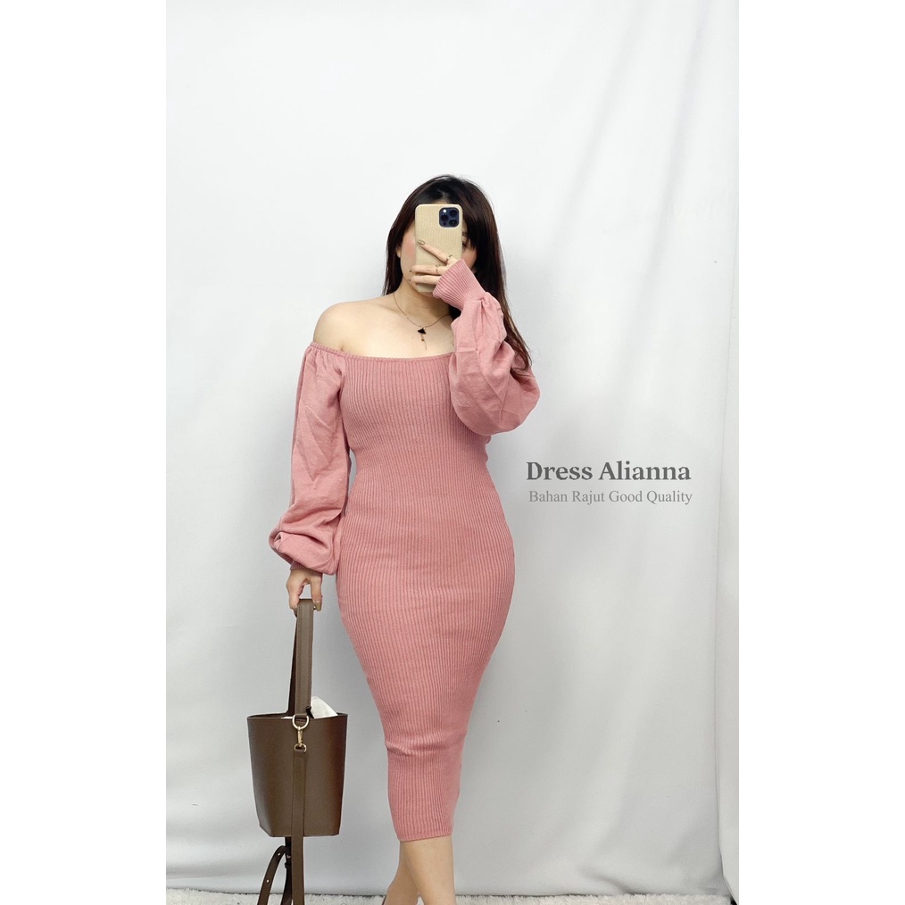 Toply shop Dres rajut lengan panjang / rajut alianna / dres rajut premium