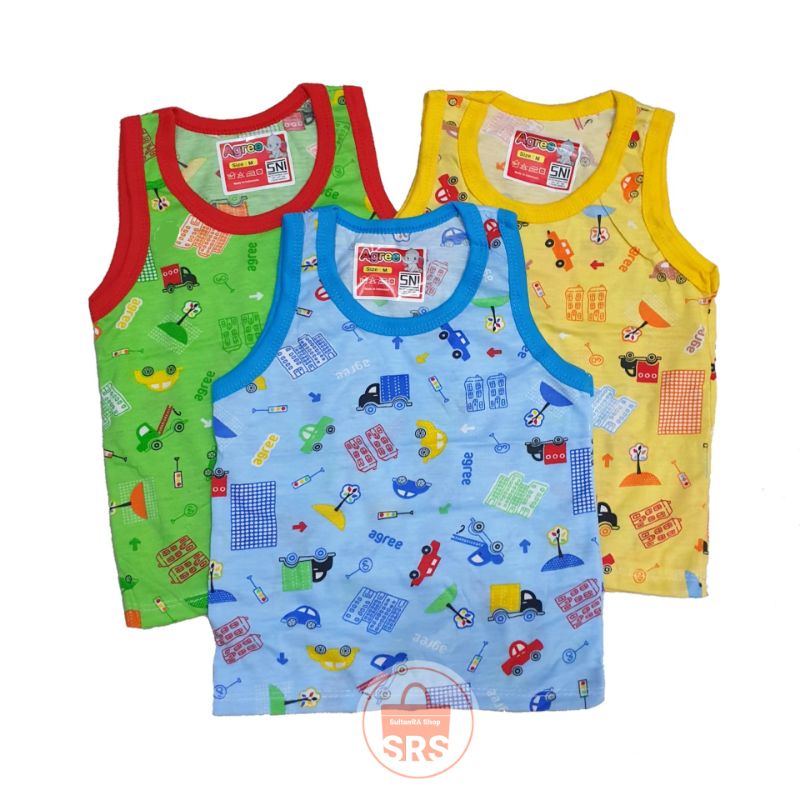 (3 Pcs) Singlet Caracter Bayi Agree  XL, L, M, S Kaos Singlet Balita, Anak, Baju Buntung Agree Kids Print