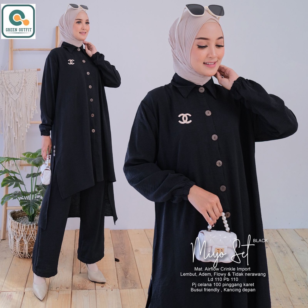 miyo set stelan setelan 1set tunik tunic pakaian baju kulot celana clana polos 110 xxl big size busu