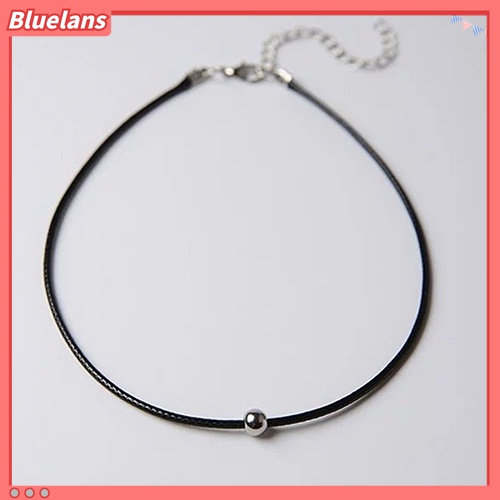 Kalung Rantai Klavikula Bahan Kulit Tiruan Warna Hitam Aksen Manik-Manik Gaya Punk Kasual Untuk Wanita