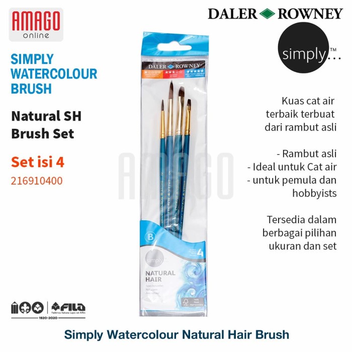 

Aman Daler-Rowney - Simply Watercolour Natural Brush Set 4 Pcs - 216910400 Bergaransi