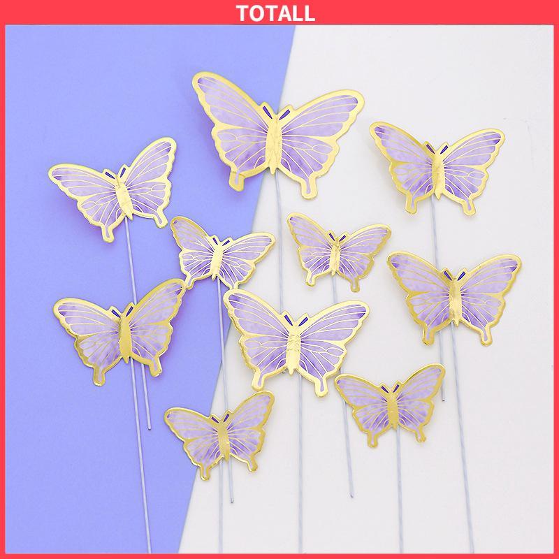COD 10PCS kupu-kupu sisipan kue ulang tahun Stamping Emas Dekorasi Kue-Totall