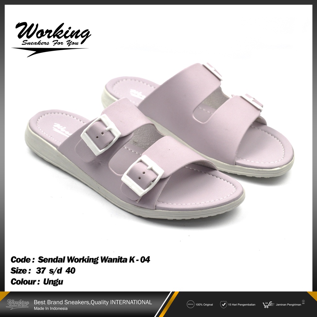 Sandal Wanita Slop Working K-04 Sandal Tali Slide Casual Sendal Cewek Slip On Nyaman Dipakai