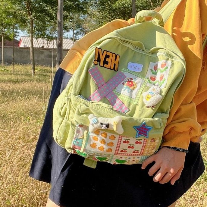 ﹉☏Sera Sera Impor Milenium Hitam Saus Ceri Asli Buatan Tangan Milenium Patch Ransel Wanita Lucu Angin Gadis Tiga Dimensi Tulang Tas Sekolah